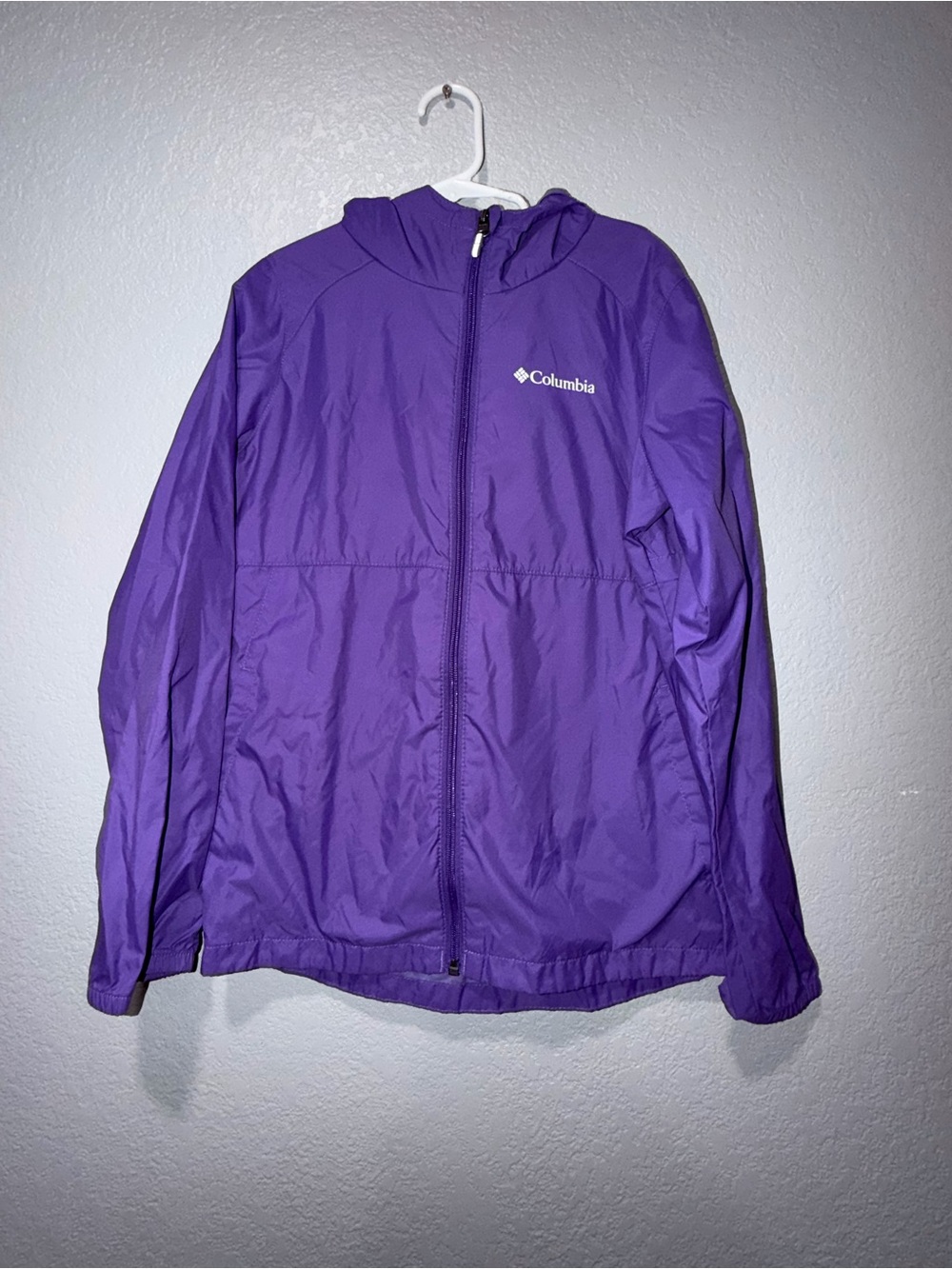 Columbia Youth Purple Hooded Rain Jacket Size M (10–12)